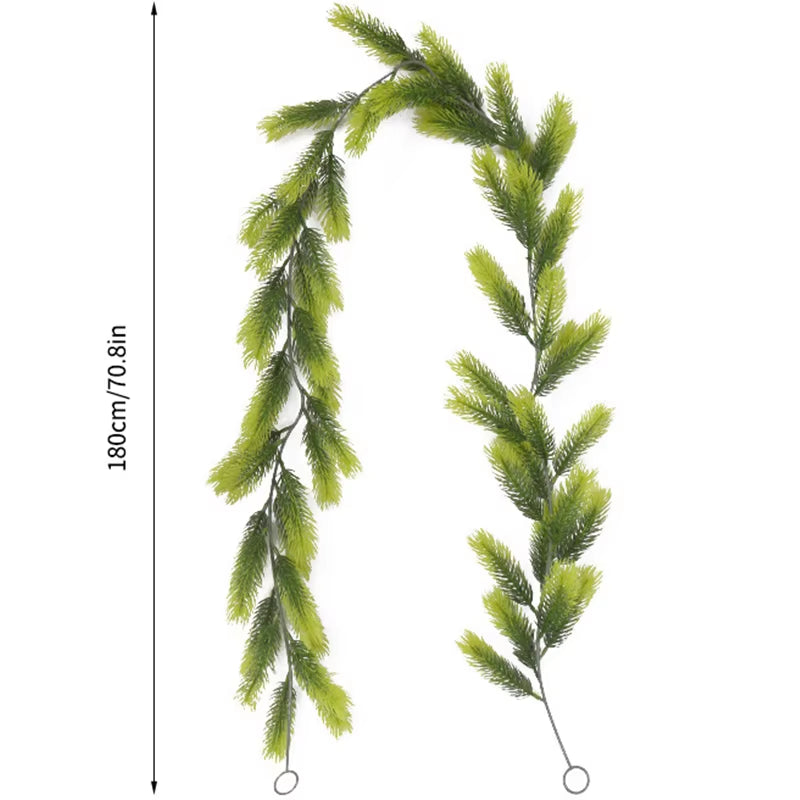 180CM Artificial Plants Christmas Garland Wreath Xmas Home Party Wedding Decoration Pine Tree Rattan Hanging Ornament for Kids