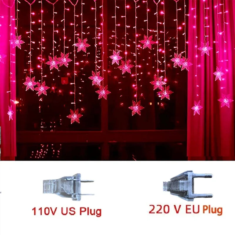 3.2M Christmas Snowflakes LED String Lights Flashing Fairy Curtain Lights Waterproof for Holiday Party Wedding Xmas Decoration