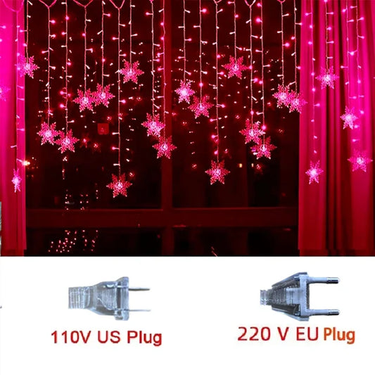 3.2M Christmas Snowflakes LED String Lights Flashing Fairy Curtain Lights Waterproof for Holiday Party Wedding Xmas Decoration