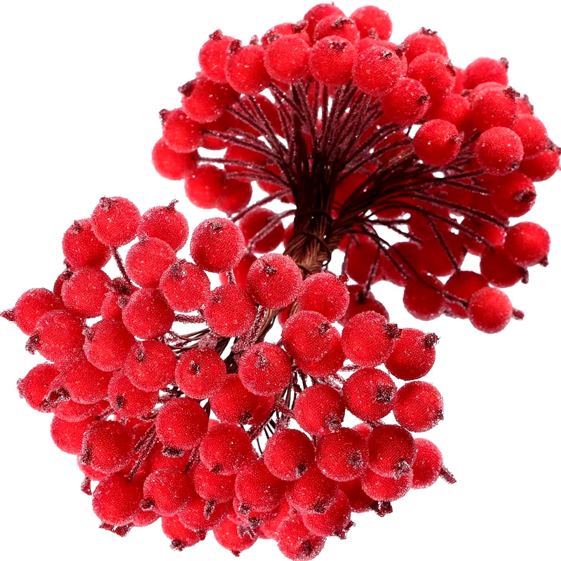 100/20Pcs Artificial Holly Berries Mini Simulation Cherry Stamen Frosted Double Head Fake Berry Wedding Christmas Party Decor