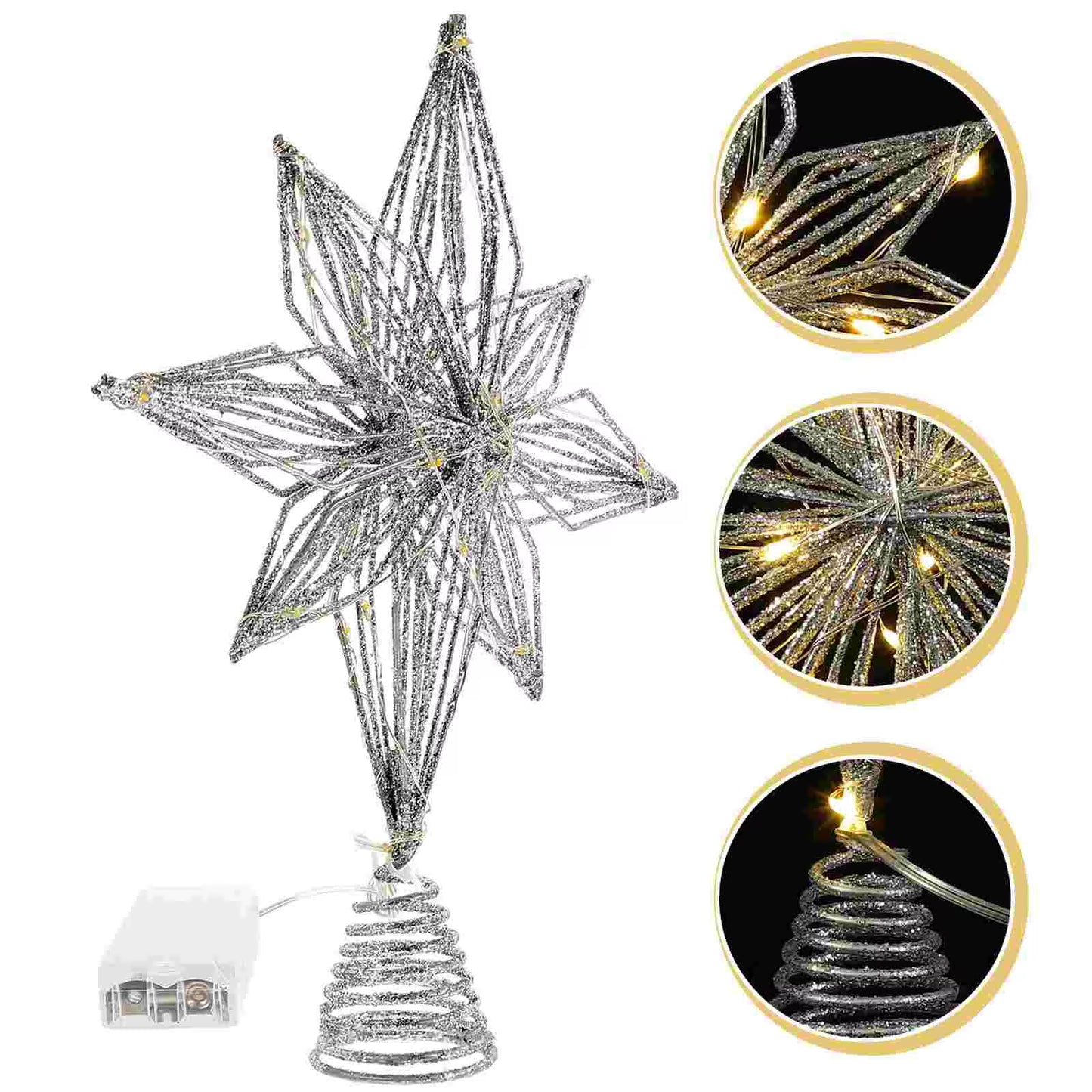 Decorate Christmas Tree Top Star Decorations Finials Wrought Iron Lighted Xmas Ornament