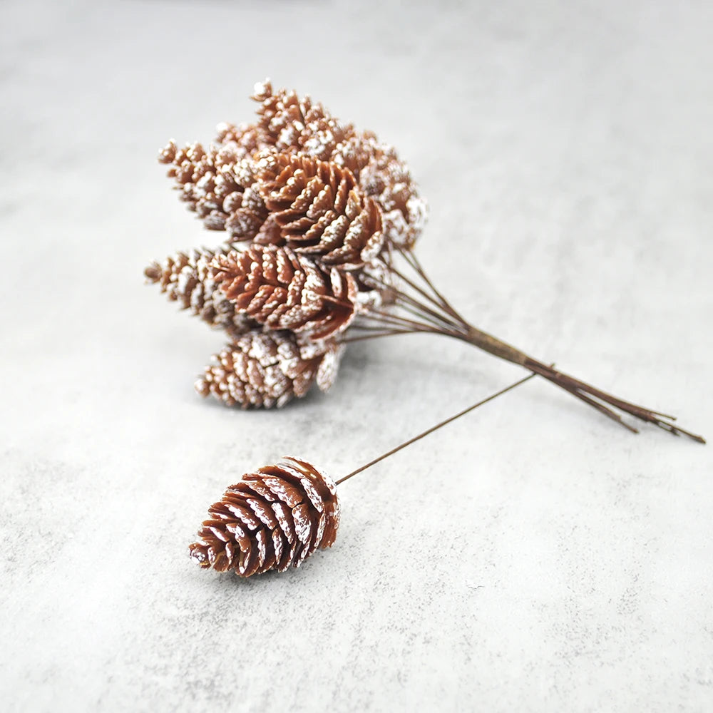 12Pcs Artificial Plant Pine Cones Wholesale Artificial Flowers for Family Christmas DIY Garland Wreath Wedding Decoration