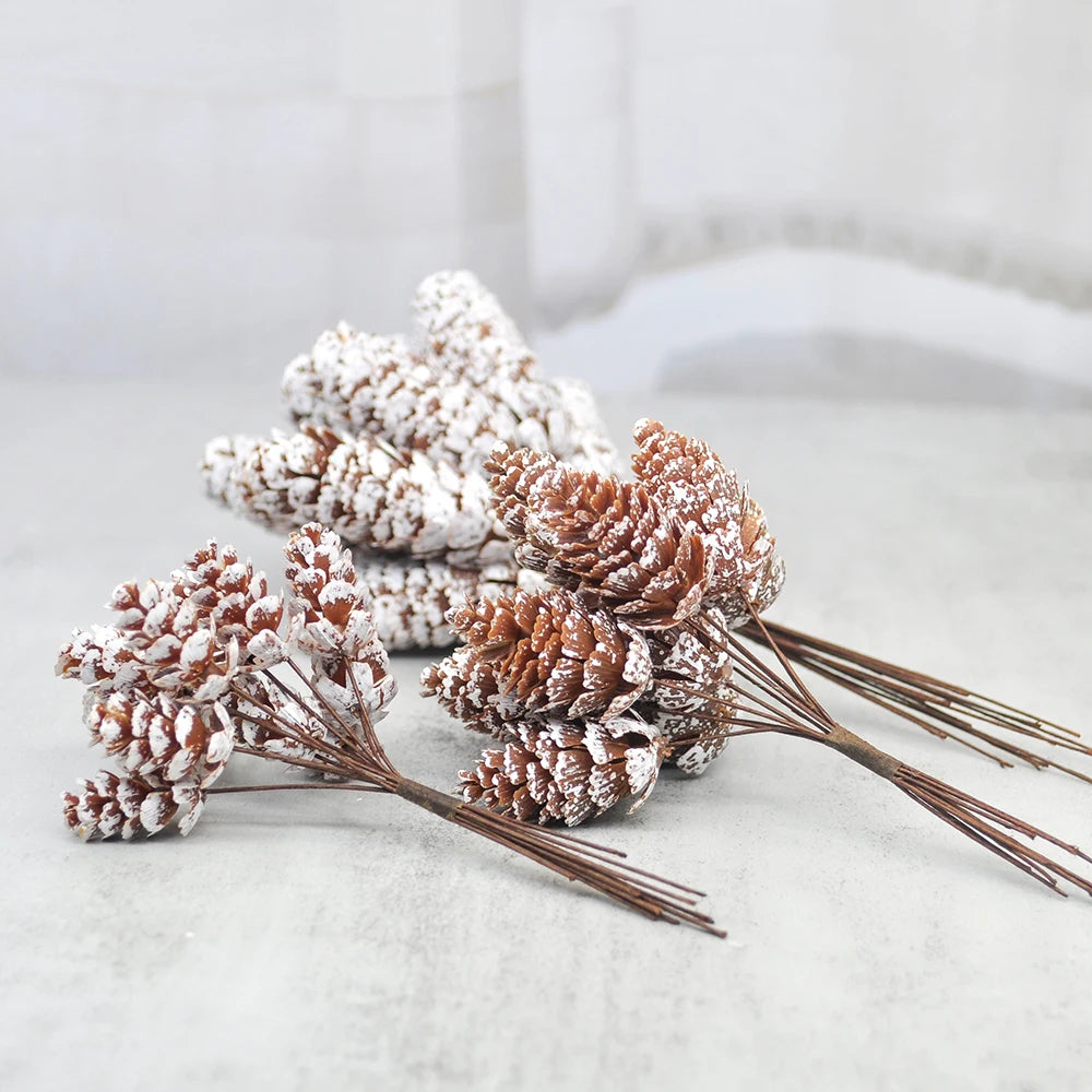 12Pcs Artificial Plant Pine Cones Wholesale Artificial Flowers for Family Christmas DIY Garland Wreath Wedding Decoration