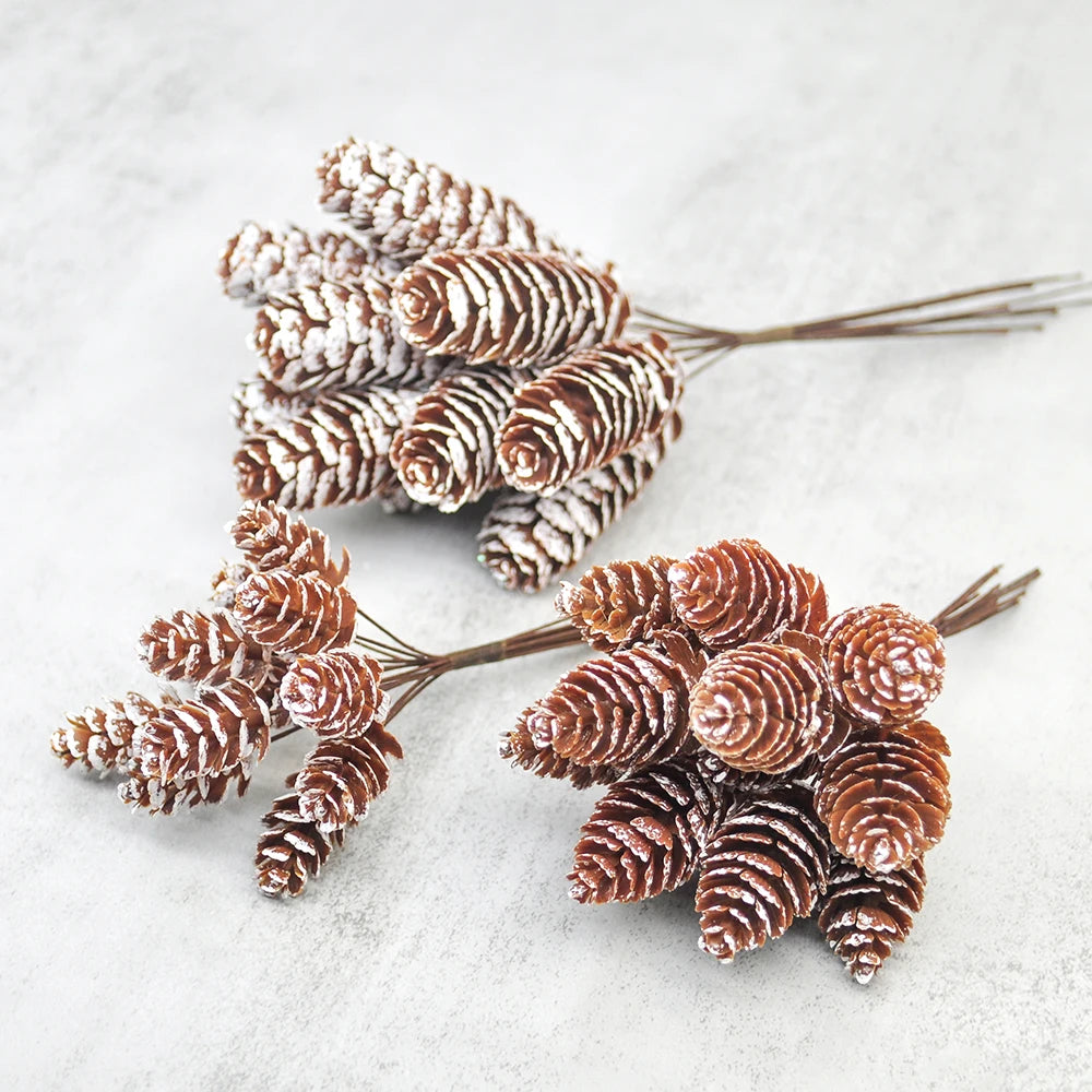 12Pcs Artificial Plant Pine Cones Wholesale Artificial Flowers for Family Christmas DIY Garland Wreath Wedding Decoration