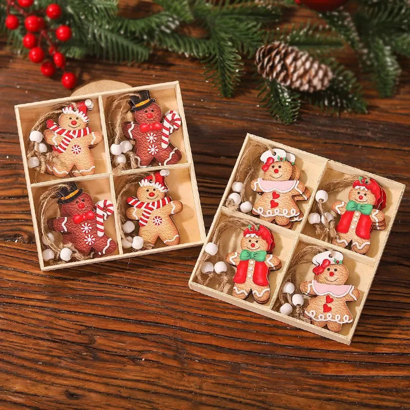 12Pcs Gingerbread Man Wooden Ornaments Xmas Tree Hanging Pendant Merry Christmas Decor for Home Party Navidad Gift New Year 2024