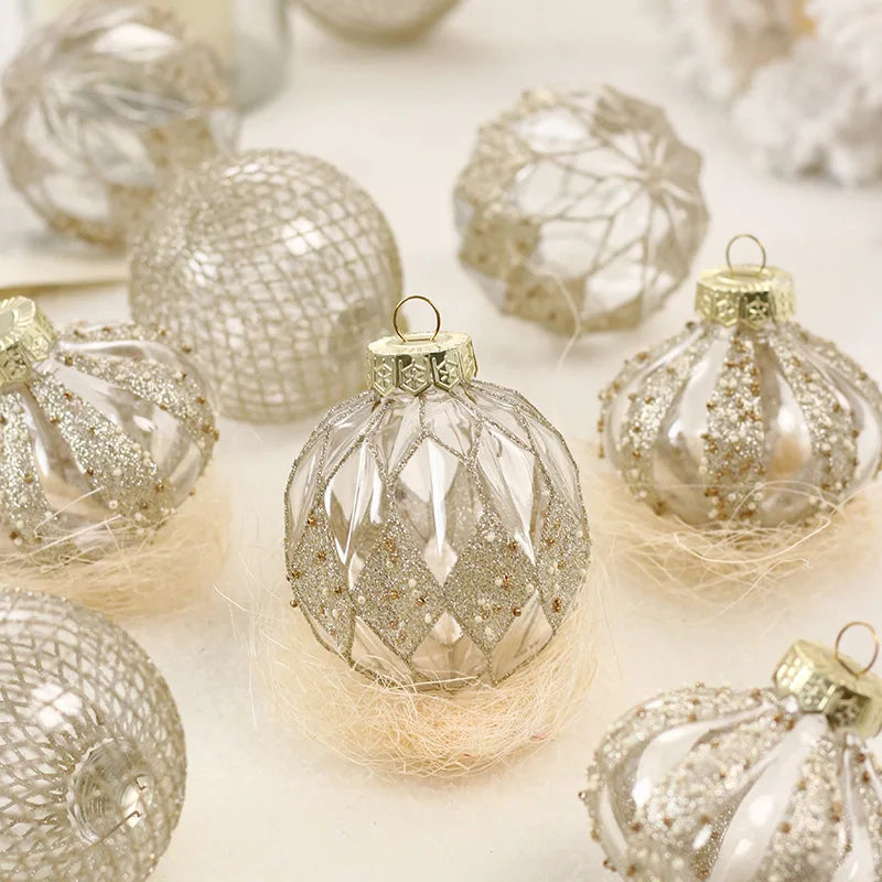 1Set/9Pcs New Christmas Ball Decorations Boutique Transparent Painted White Black Christmas Tree Accessories Pendant Party Decor