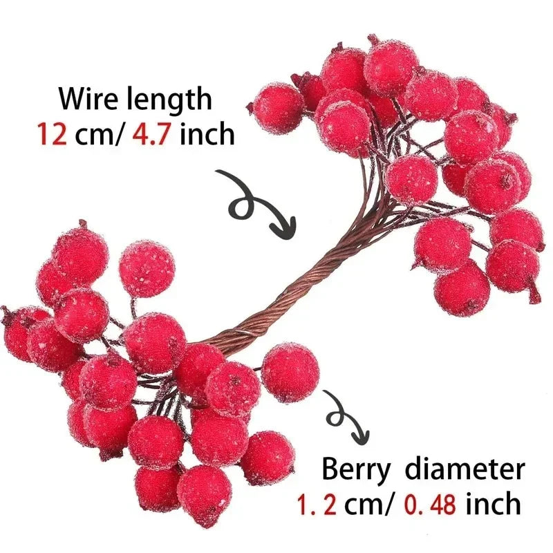 500/20Pcs Mini Artificial Frosted Berry Christmas Double Head Holly Berries Fake Flowers Bouquets DIY Wreath Xmas Party Decor