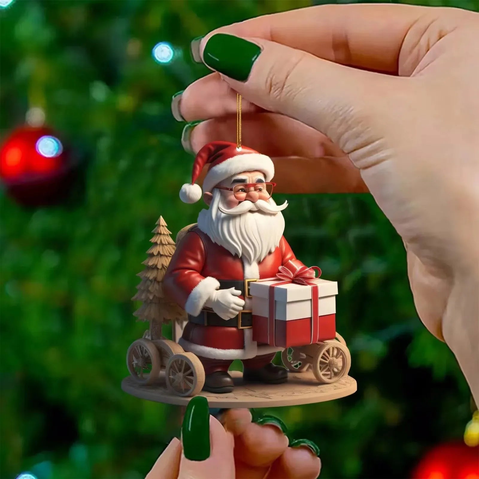 Christmas Flat Acrylic Cartoon Car Haning Pendants Xmas Santa Claus Snowman Ornaments Merry Christmas Decor Noel Tree Hangings