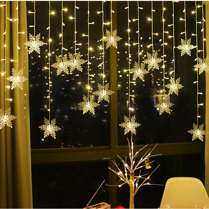 3.2M Christmas Snowflakes LED String Lights Flashing Fairy Curtain Lights Waterproof for Holiday Party Wedding Xmas Decoration