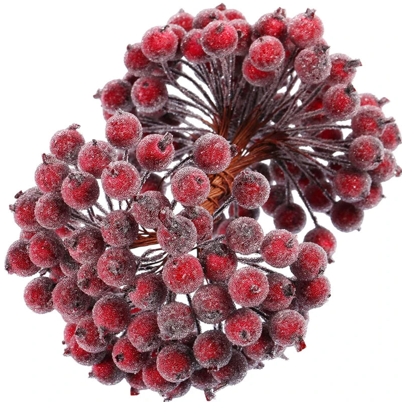 100/20Pcs Artificial Holly Berries Mini Simulation Cherry Stamen Frosted Double Head Fake Berry Wedding Christmas Party Decor