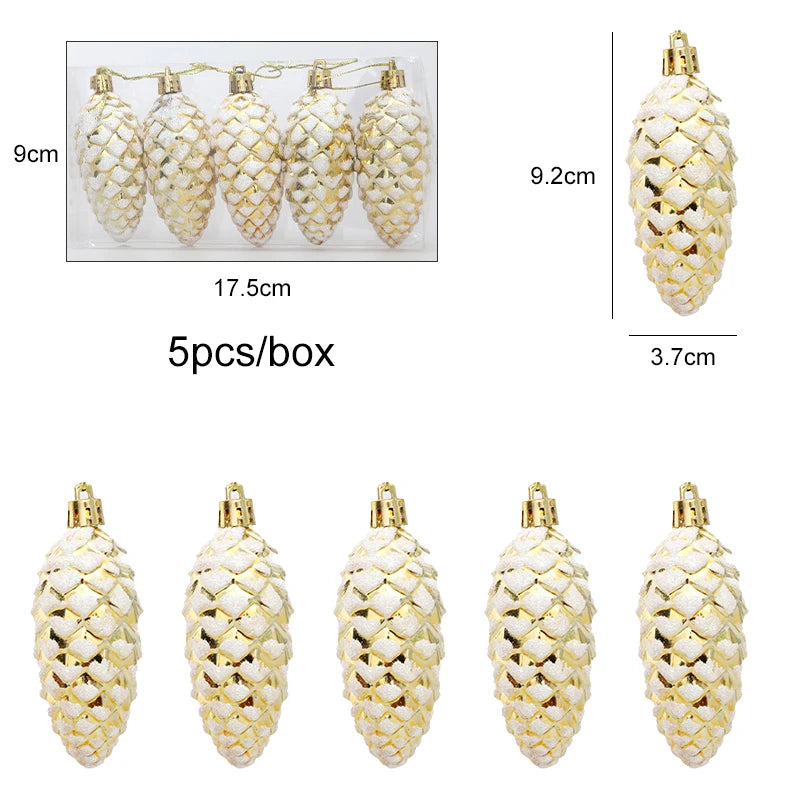 5Pcs Christmas Painted Pine Cone Balls Hanging Pendants Merry Christmas Tree Decoration for Home Xmas Ornament Gift Navidad 2024