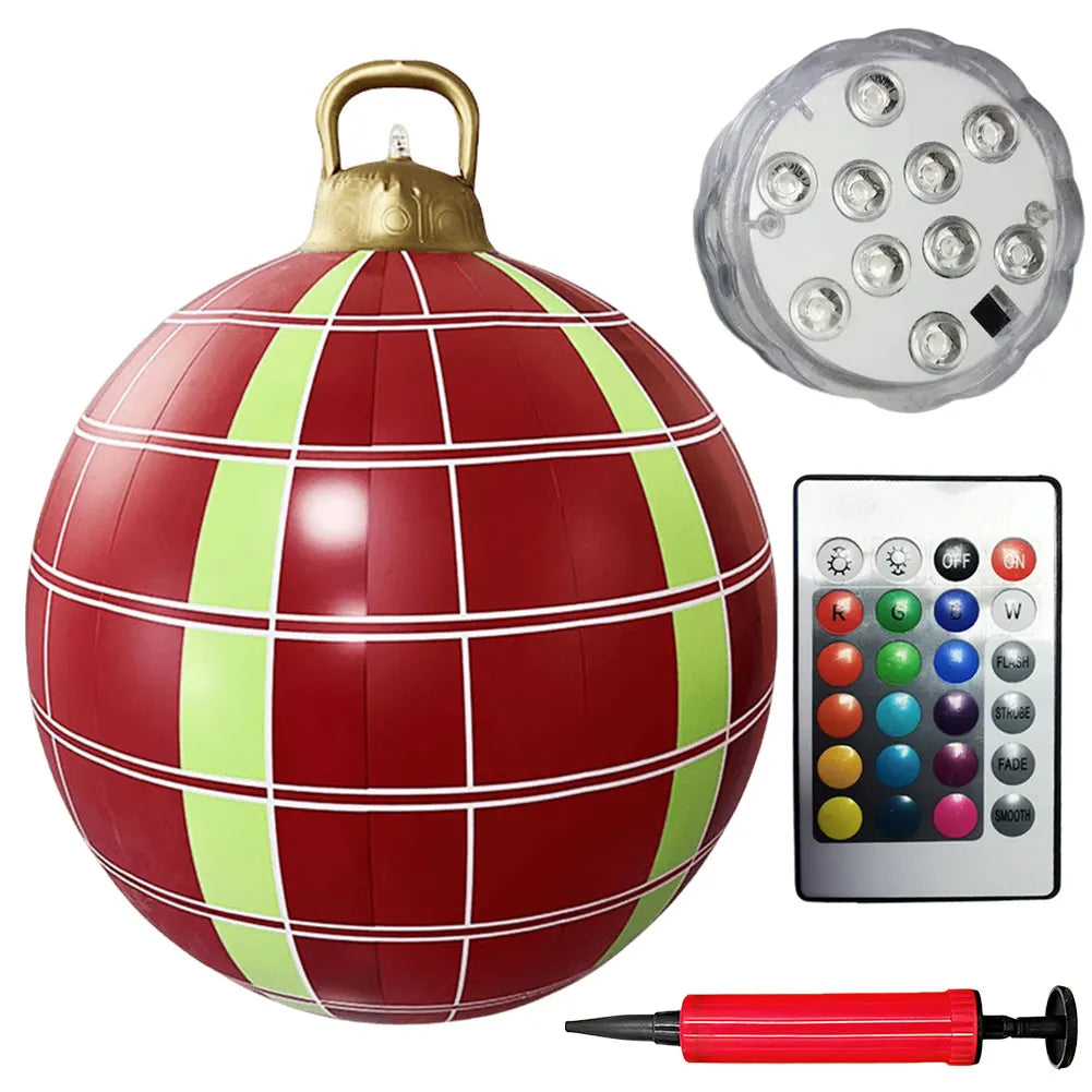 24 Inch Inflatable Christmas Balls with Lights Outdoor Christmas Decorations PVC 60CM Giant Christmas Balls Holiday Decor