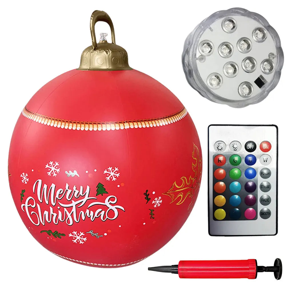 24 Inch Inflatable Christmas Balls with Lights Outdoor Christmas Decorations PVC 60CM Giant Christmas Balls Holiday Decor