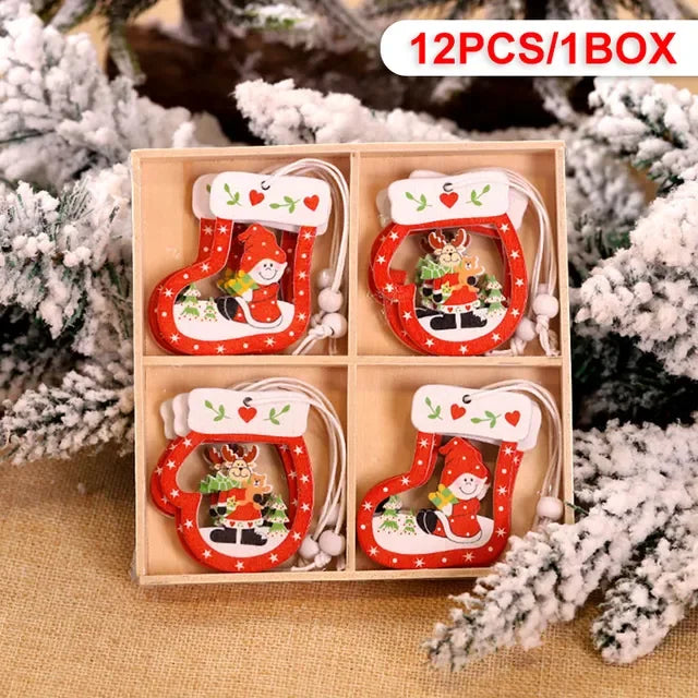 12Pcs Gingerbread Man Wooden Ornaments Xmas Tree Hanging Pendant Merry Christmas Decor for Home Party Navidad Gift New Year 2024