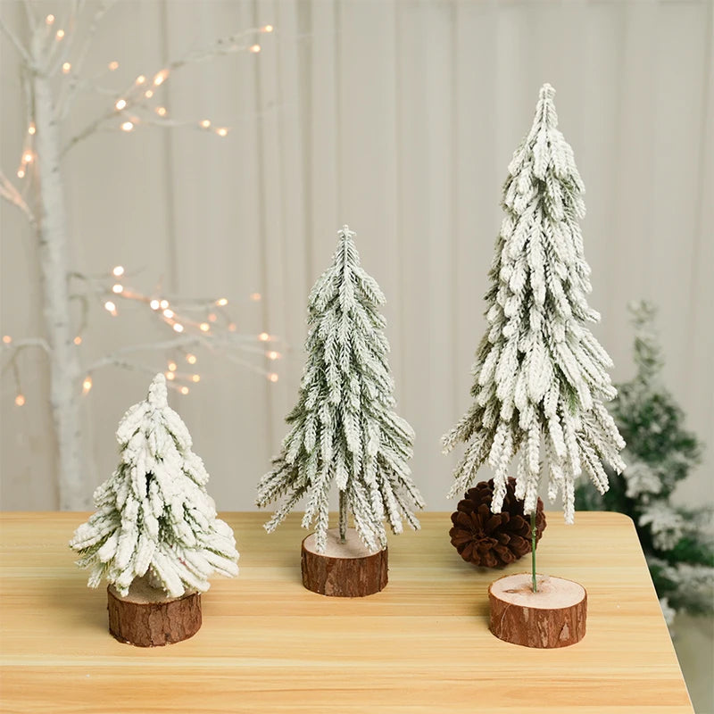 18Cm Mini Snow-Frosted Pine Needle Christmas Tree Tabletop Decoration Small Desktop Ornament Festive Home and Office Decor