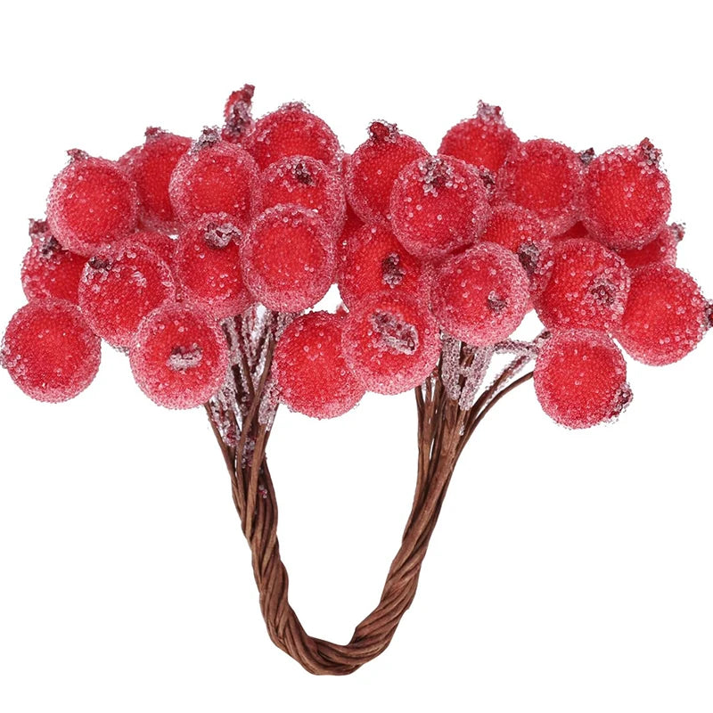 100/20Pcs Artificial Holly Berries Mini Simulation Cherry Stamen Frosted Double Head Fake Berry Wedding Christmas Party Decor