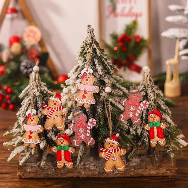 12Pcs Gingerbread Man Wooden Ornaments Xmas Tree Hanging Pendant Merry Christmas Decor for Home Party Navidad Gift New Year 2024