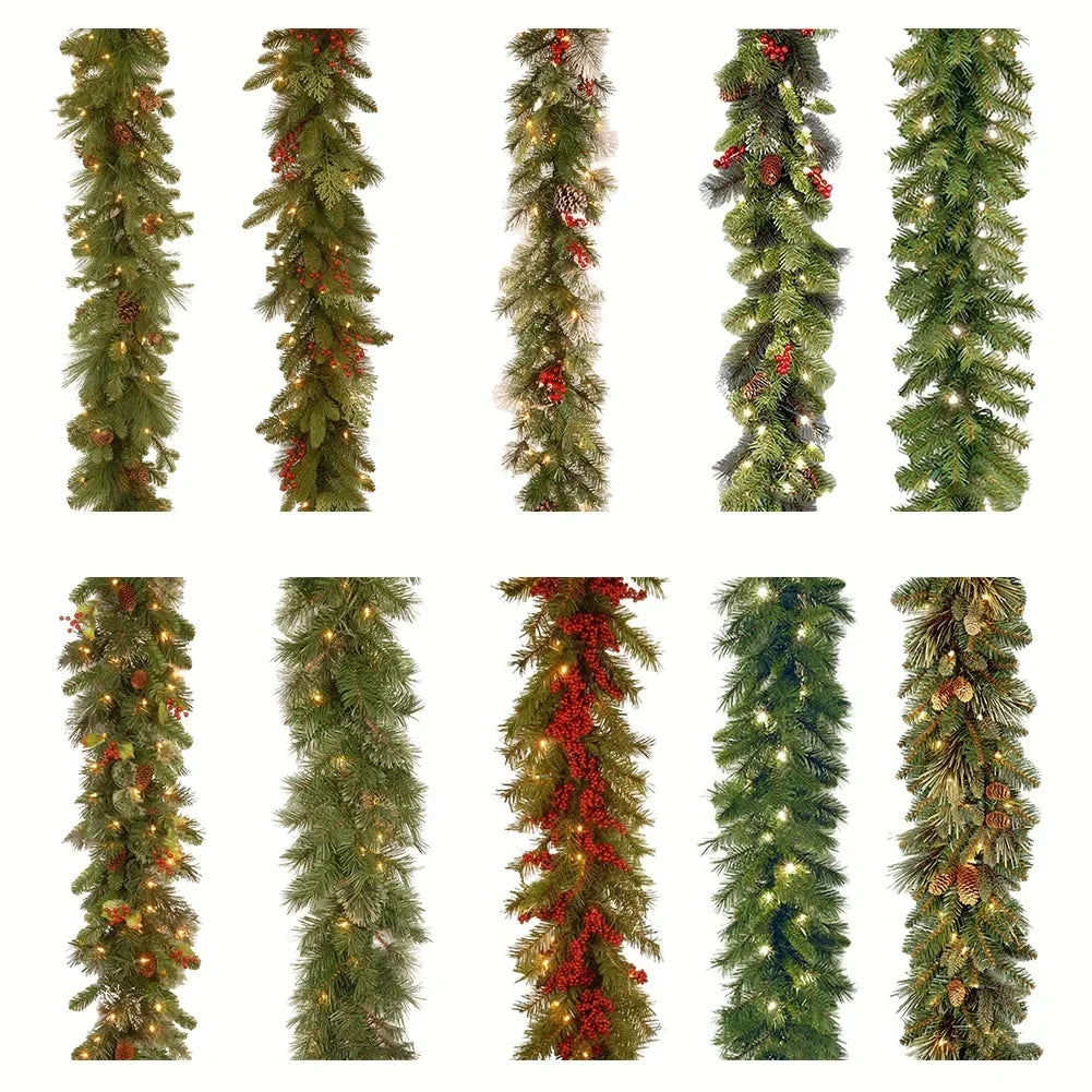 1.8M Christmas Pine Vine Garland with Red Berries Rattan Home Party Wall Door Decor Christmas Tree Ornaments Xmas Wreath