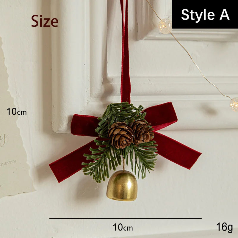 Christmas Pendant Christmas Tree Hanging Ornament Christmas Decoration Xmas Velvet Bow Pine Cone Bell Fabric Decoration Supplies