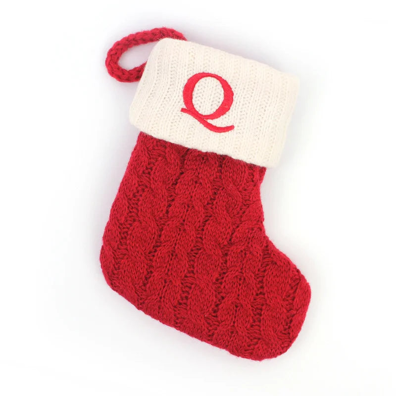 Letters Christmas Stocking New Knitting Christmas Tree Pendant Decorations for Home Xmas Gift Snowflake Alphabet Christmas Socks