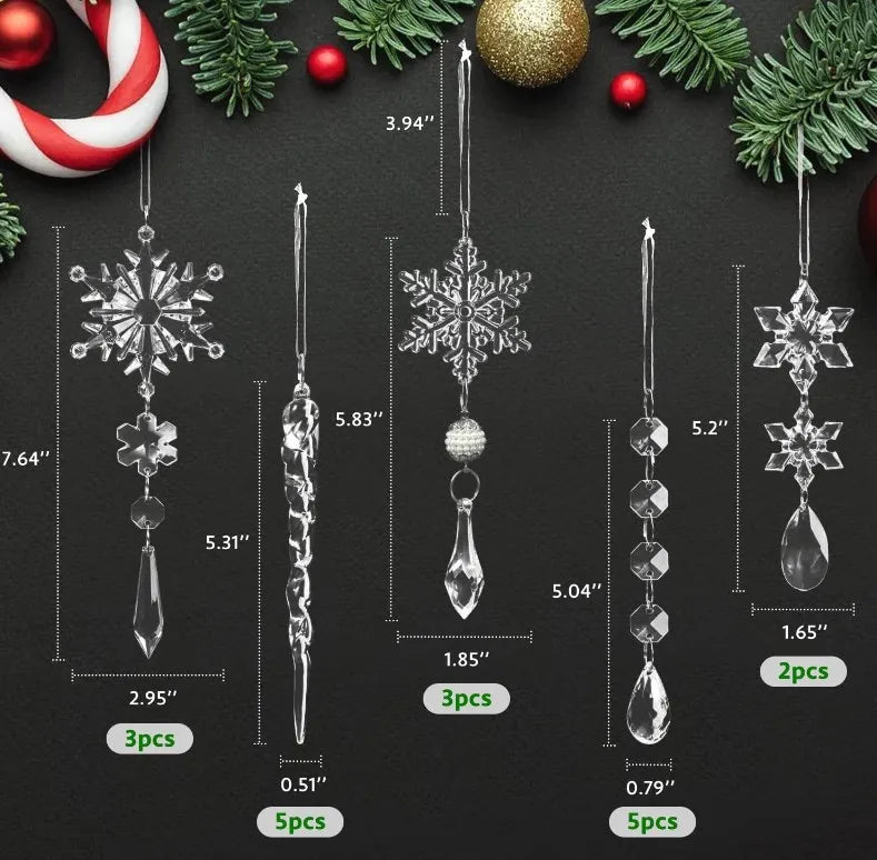 Christmas Room Decoration 6Pcs Crystal Ornaments for Christmas Tree Decorations Hanging Crystals Icicle Decoração De Natal