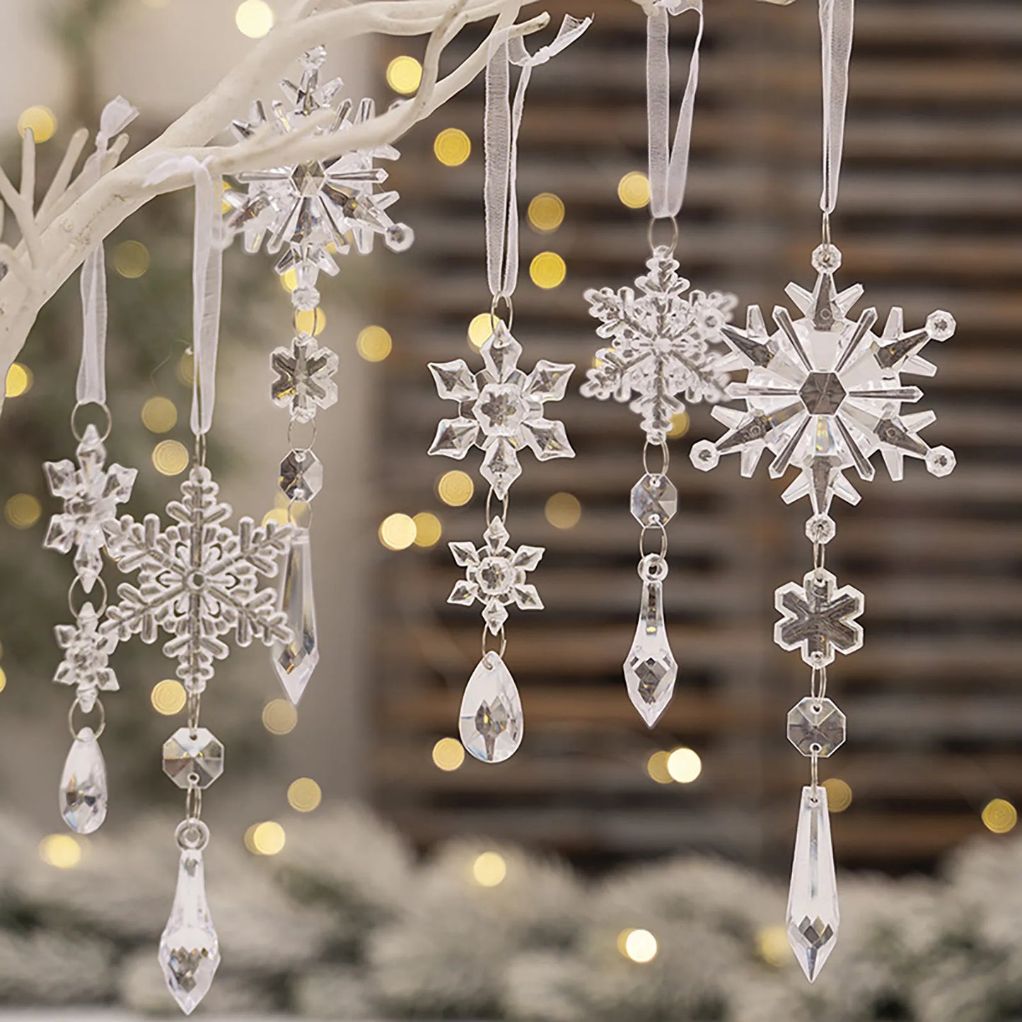 Christmas Room Decoration 6Pcs Crystal Ornaments for Christmas Tree Decorations Hanging Crystals Icicle Decoração De Natal