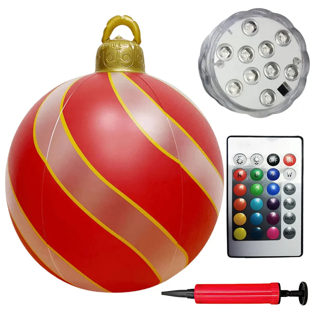 24 Inch Inflatable Christmas Balls with Lights Outdoor Christmas Decorations PVC 60CM Giant Christmas Balls Holiday Decor