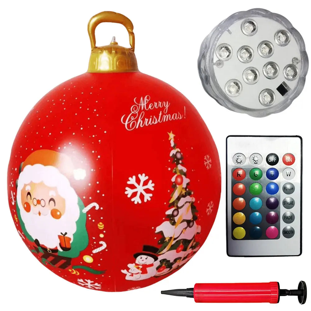 24 Inch Inflatable Christmas Balls with Lights Outdoor Christmas Decorations PVC 60CM Giant Christmas Balls Holiday Decor