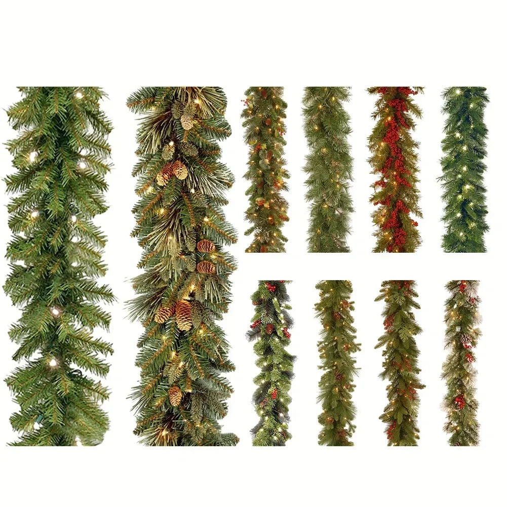 1.8M Christmas Pine Vine Garland with Red Berries Rattan Home Party Wall Door Decor Christmas Tree Ornaments Xmas Wreath