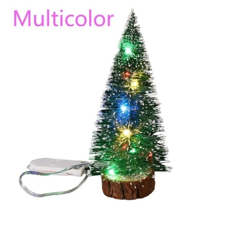 1Pc LED Light Mini Artificial Christmas Trees Decorations Festival Tabletop Miniature Snow Frost Xmas Tree Decor 4Sizes