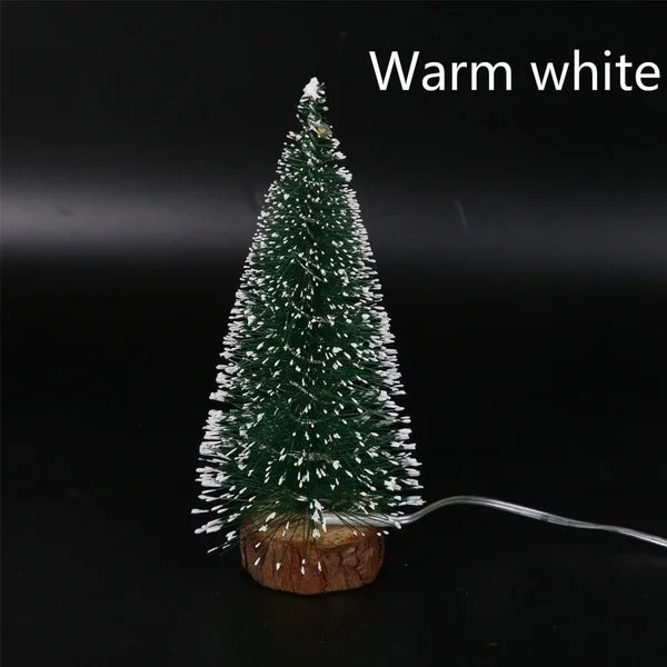 1Pc LED Light Mini Artificial Christmas Trees Decorations Festival Tabletop Miniature Snow Frost Xmas Tree Decor 4Sizes