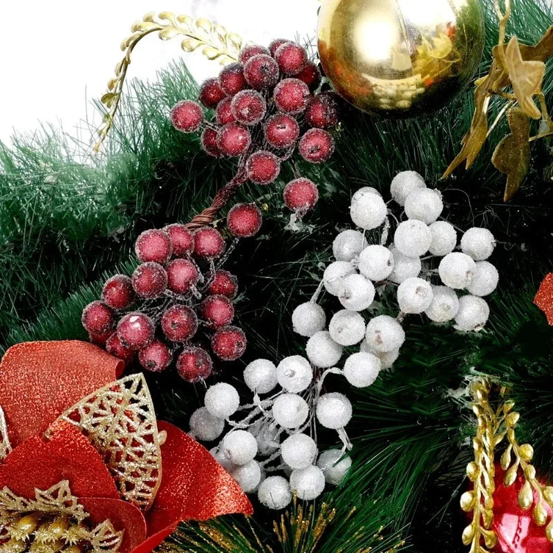 500/20Pcs Mini Artificial Frosted Berry Christmas Double Head Holly Berries Fake Flowers Bouquets DIY Wreath Xmas Party Decor