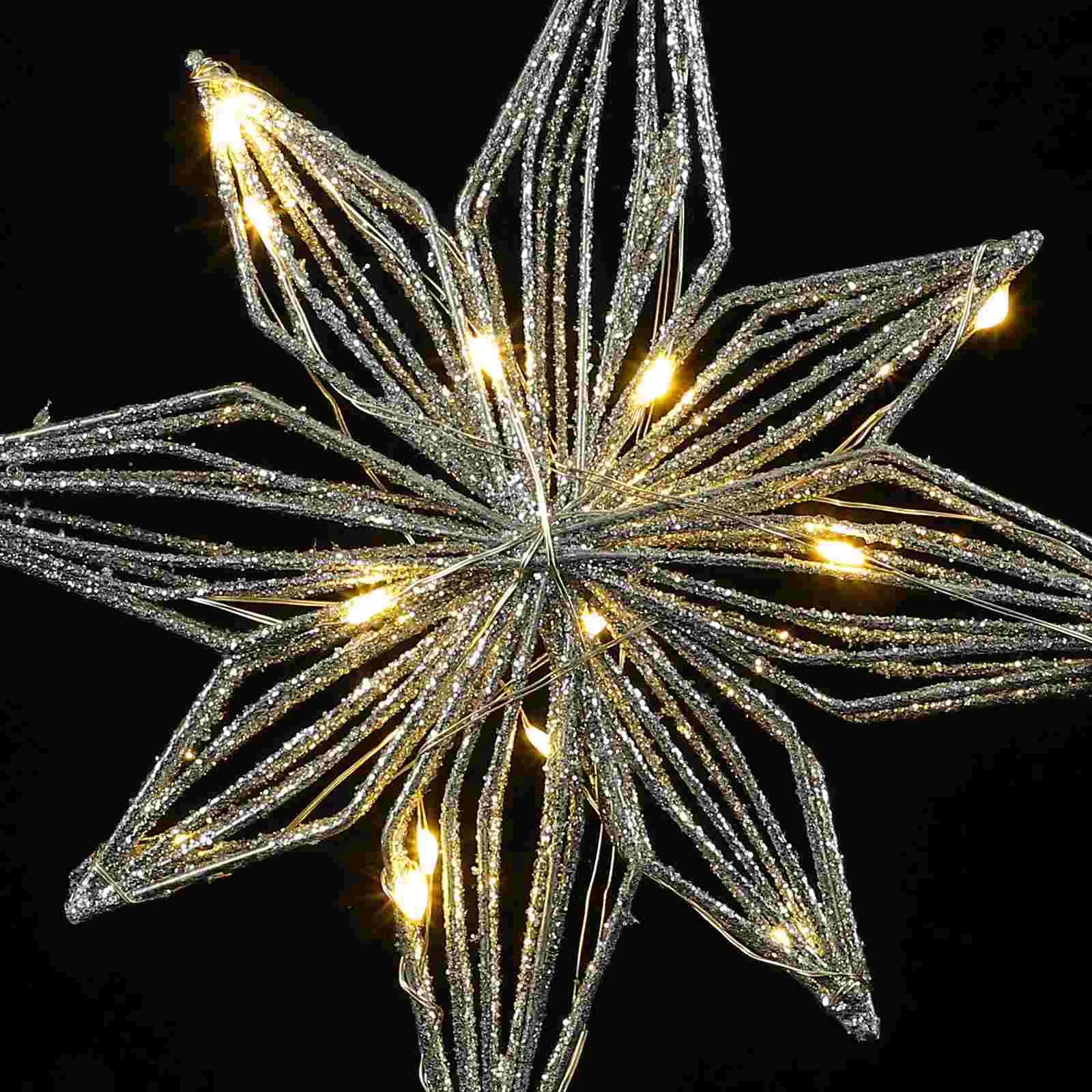 Decorate Christmas Tree Top Star Decorations Finials Wrought Iron Lighted Xmas Ornament