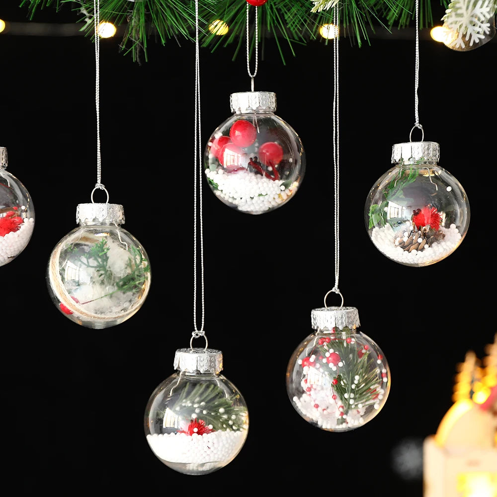 Mix 12Pcs Transparent Crystal Christmas Balls with Pine Cone Xmas Tree Hanging Ball Ornaments Christmas Decoration New Year Gift