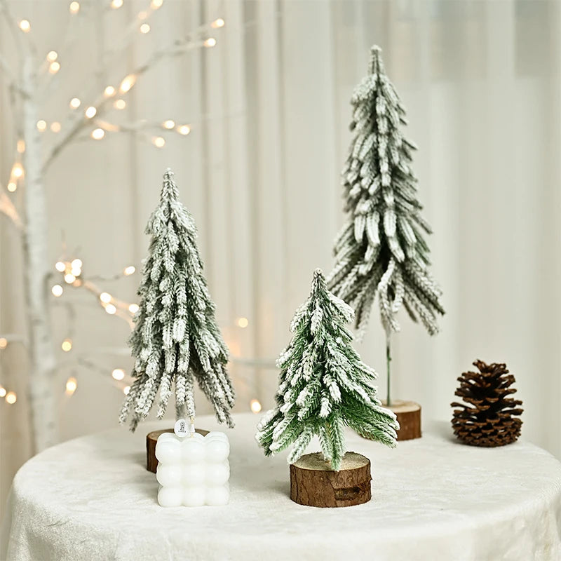 18Cm Mini Snow-Frosted Pine Needle Christmas Tree Tabletop Decoration Small Desktop Ornament Festive Home and Office Decor