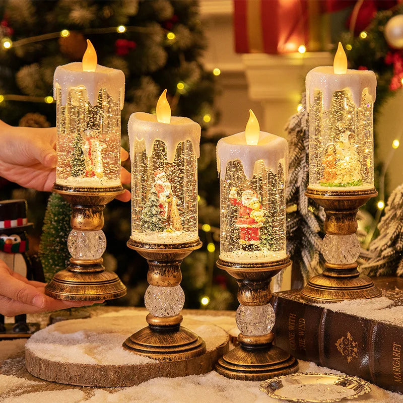 Christmas LED Candle Lights Fantasy Flameless Swirling Glitter Candle Lamp Crystal Electronic Candles for Christmas Party Decor