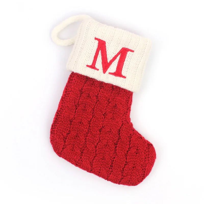 Letters Christmas Stocking New Knitting Christmas Tree Pendant Decorations for Home Xmas Gift Snowflake Alphabet Christmas Socks