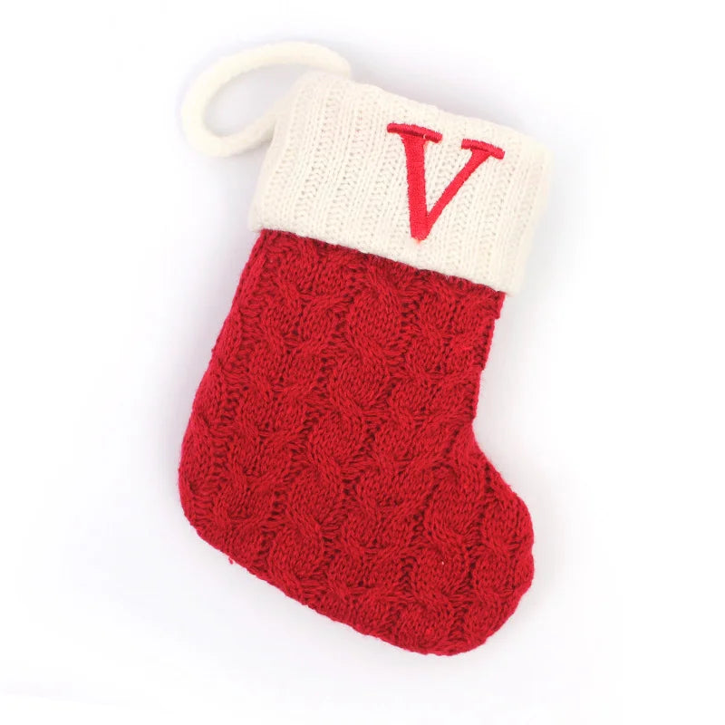 Letters Christmas Stocking New Knitting Christmas Tree Pendant Decorations for Home Xmas Gift Snowflake Alphabet Christmas Socks