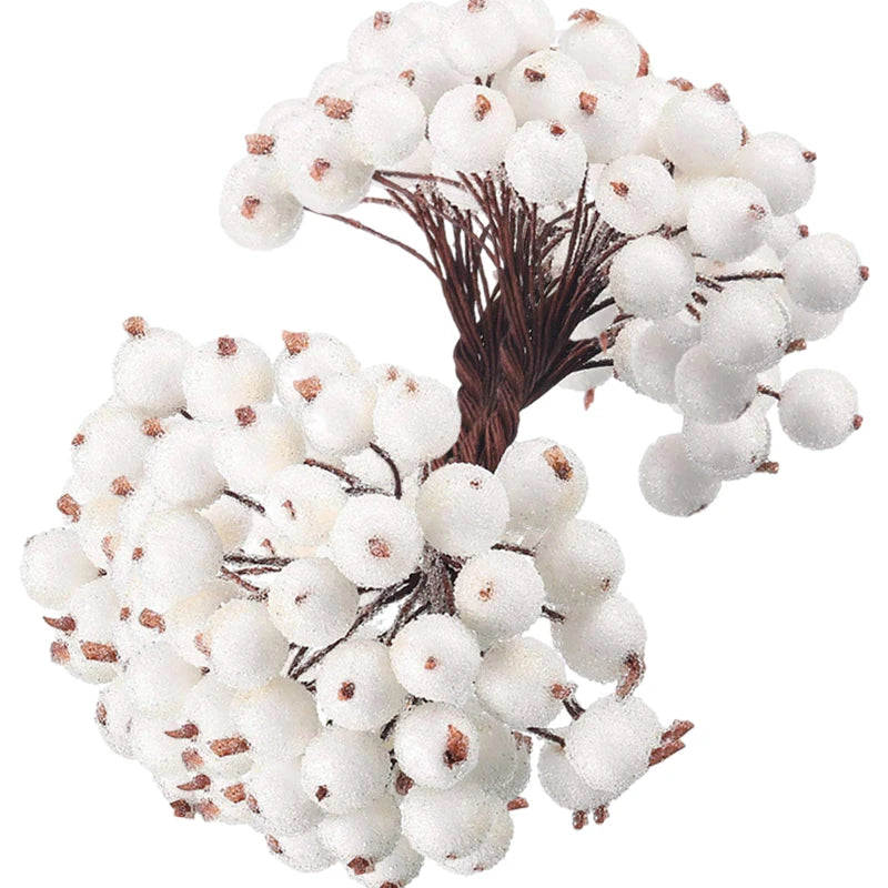 100/20Pcs Artificial Holly Berries Mini Simulation Cherry Stamen Frosted Double Head Fake Berry Wedding Christmas Party Decor