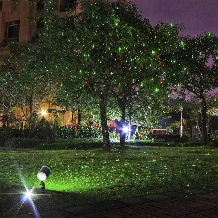 Movable Full Sky Star Christmas Laser Projector DJ Disco Ball Stage Light Outdoor Red Green Garden Lawn Lamps Holiday Lighting