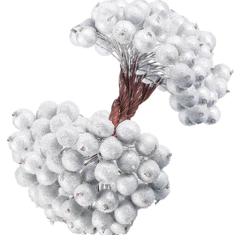 100/20Pcs Artificial Holly Berries Mini Simulation Cherry Stamen Frosted Double Head Fake Berry Wedding Christmas Party Decor