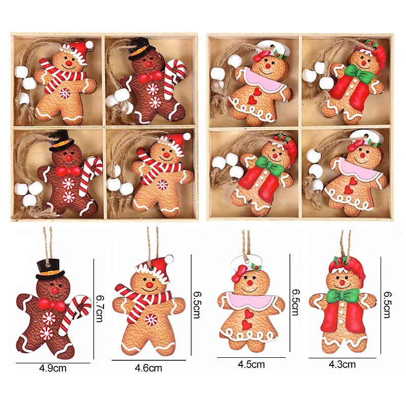 12Pcs Gingerbread Man Wooden Ornaments Xmas Tree Hanging Pendant Merry Christmas Decor for Home Party Navidad Gift New Year 2024