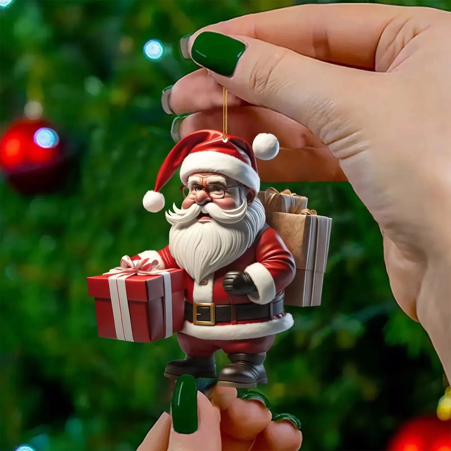 Christmas Flat Acrylic Cartoon Car Haning Pendants Xmas Santa Claus Snowman Ornaments Merry Christmas Decor Noel Tree Hangings