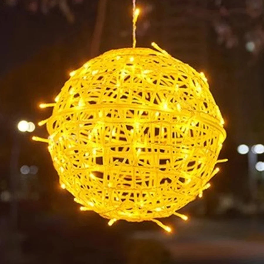 30CM Christmas Tree Rattan Ball Hanging String Light Outdoor Sepak Takraw Globe Ball Fairy Light Garland for Holiday Patio Decor