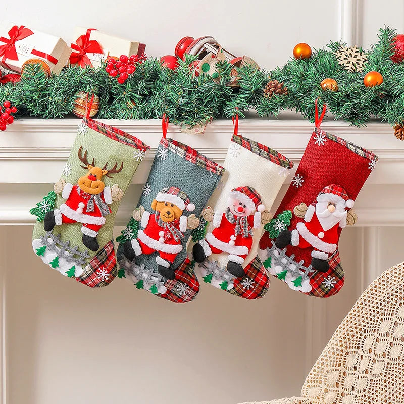 Christmas Stockings 2023 Xmas Ornament Christmas Sock 3D Pattern Xmas Gift Bag for Kids Christmas Navidad Decoration New Year