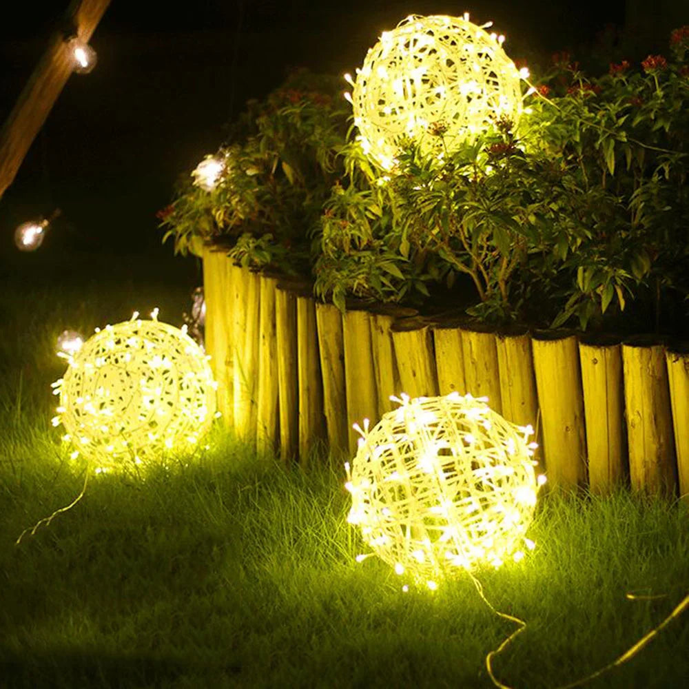 30CM Christmas Tree Rattan Ball Hanging String Light Outdoor Sepak Takraw Globe Ball Fairy Light Garland for Holiday Patio Decor