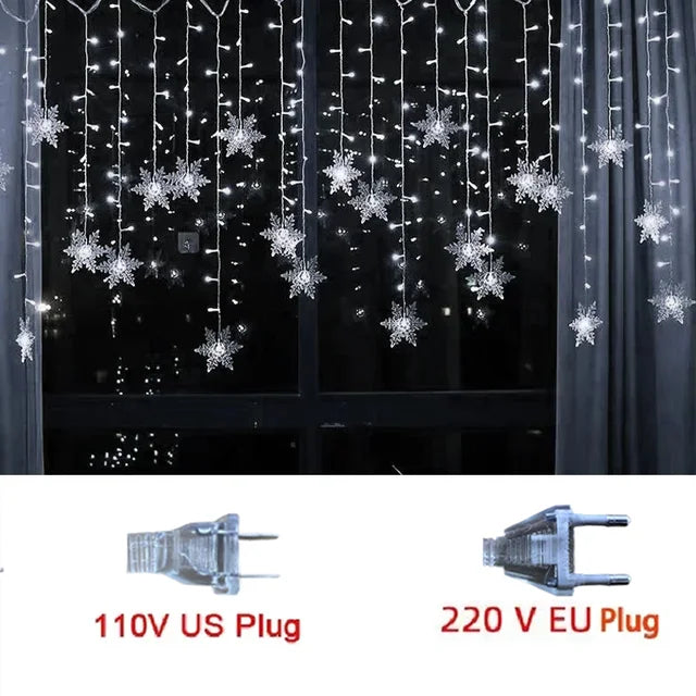 3.2M Christmas Snowflakes LED String Lights Flashing Fairy Curtain Lights Waterproof for Holiday Party Wedding Xmas Decoration