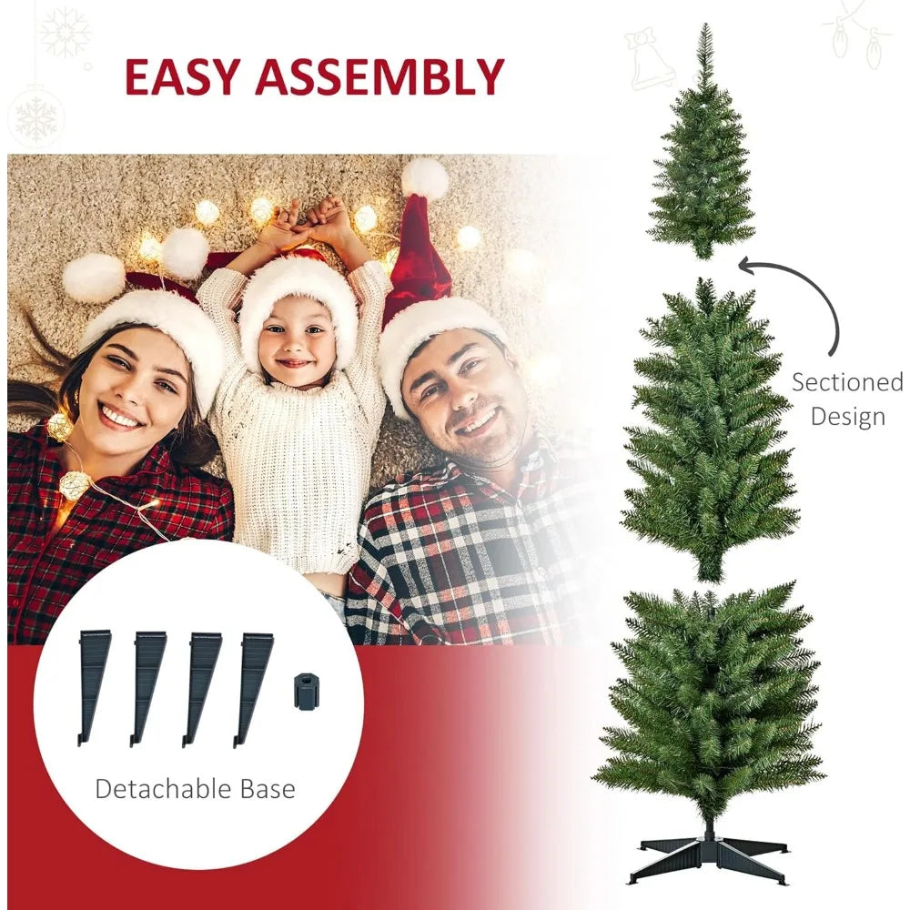 6' Tall Pre-Lit Slim Noble Fir Artificial Christmas Tree with Realistic Branches, 200 Warm White LED Lights and 390 Tips, Green