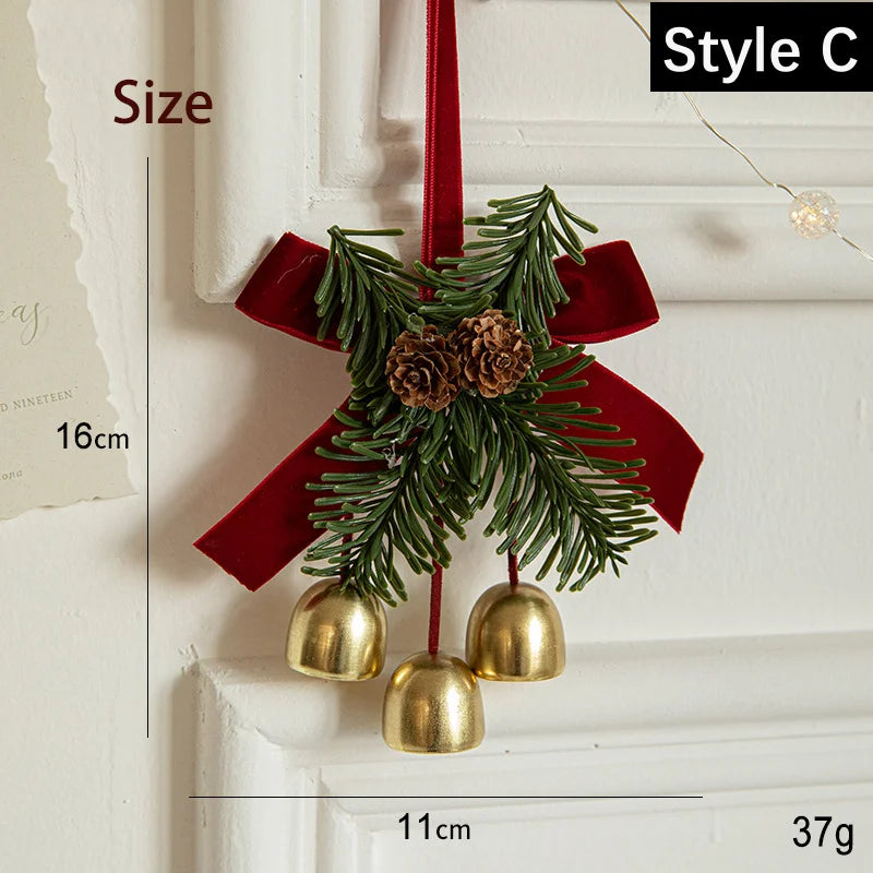 Christmas Pendant Christmas Tree Hanging Ornament Christmas Decoration Xmas Velvet Bow Pine Cone Bell Fabric Decoration Supplies