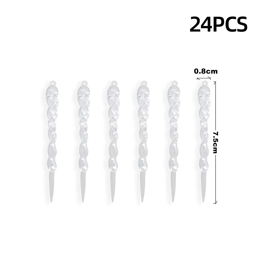 12/24Pcs Christmas Clear Simulation Icicle Pendants Xmas Tree Hanging Fake Ice Winter Party New Year Gifts Navidad 5/7.5/10/13Cm